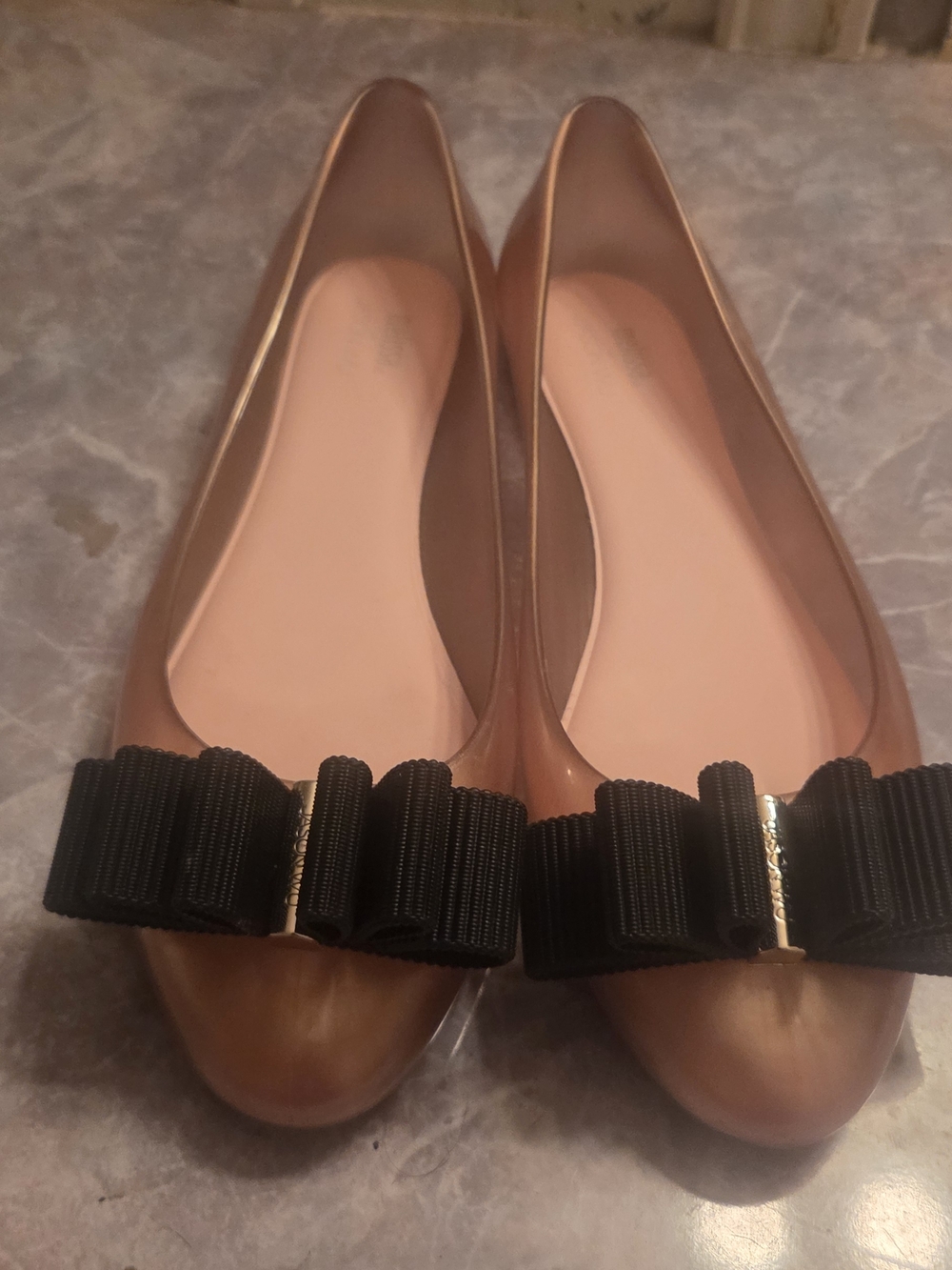 Melissa Bronze Jelly Ballet Flats with Black Bow